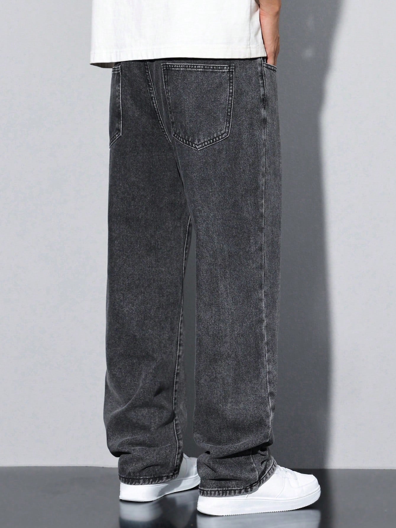 Manfinity Hypemode Loose Men Slant Pocket Straight Leg Jeans, Grey Baggy Jeans Men, Baggy Jeans Men Black, Men'S Washed Baggy Jeans